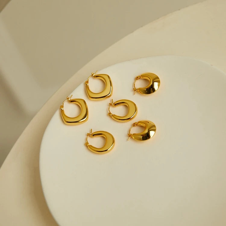Fashion Design 14K Gold Plated Geometric Semi Circular Female Minimalist Smooth U Shaped Earrings Hoop Earrings