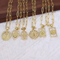 NZ1431 18k Gold CZ Micro Pave Virgin Mary Saint Benedict Saint Jude Medal Pendant Paperclip Chain Christian Jewelry Necklace