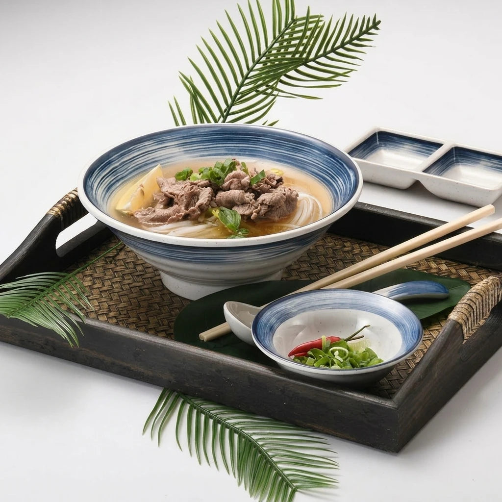 8.5 Inch Melamine Pho Bowl Vietnamese Restaurant Dinnerware Ramen Noodle Soup Bowl Reusable Plastic Serving Bowls for Restaurant