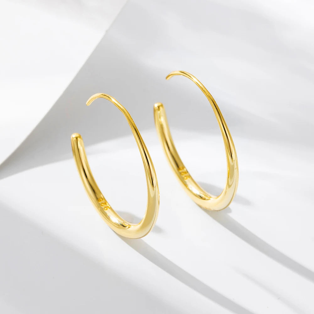 Aretes De Plata 925 Joyeria Fina Hip-Hop Simple Geometric Circle 925 Sterling Silver Big Hoop Earrings in Gold Plated Jewelry