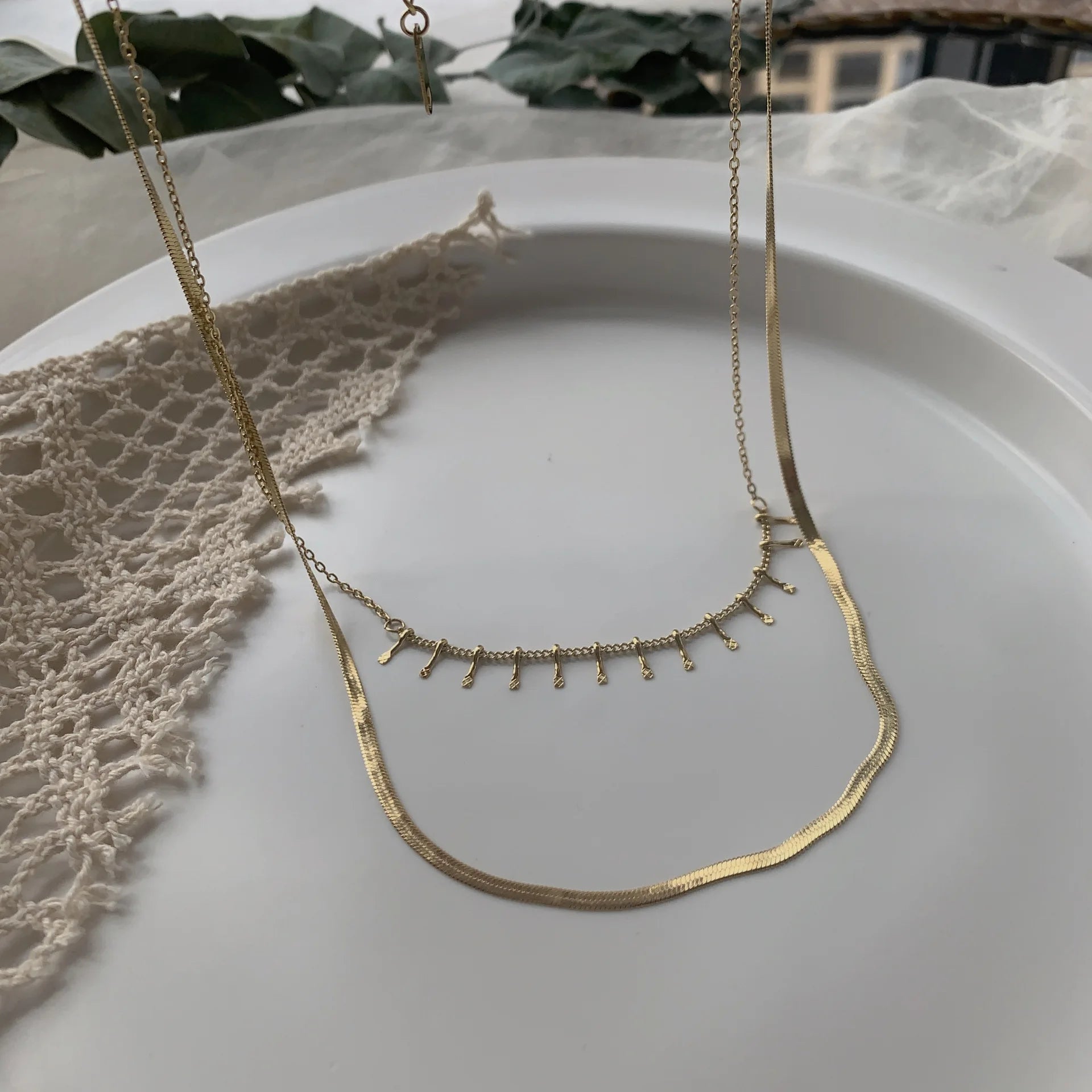 Bold Elegant 18K Gold Initial Snakechain Pendant Necklace Fashion Stainless Steel Layered Withtassel Flat Snake Chain Initial