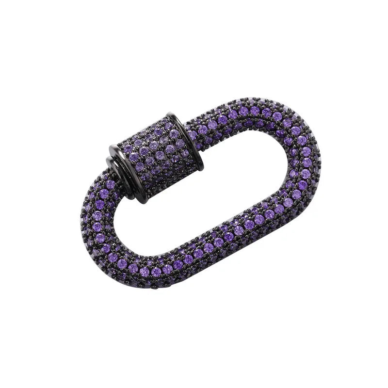 Cubic Zirconia Micro Pave Oval Shape Copper Screw Clasp Marla Aaron Lock for Leather Bracelets