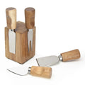 Wholesale Mini Acacia Wood 4 Pcs Cheese Knife Set with Wooden Magnetic Block Holder Cheese Tools Set