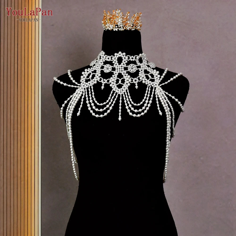 YouLaPan VG09A Fashion Pearl Tassel Chain Top Bolero Decoration Handmade White Beads Necklace Women Wedding Shawl Cape