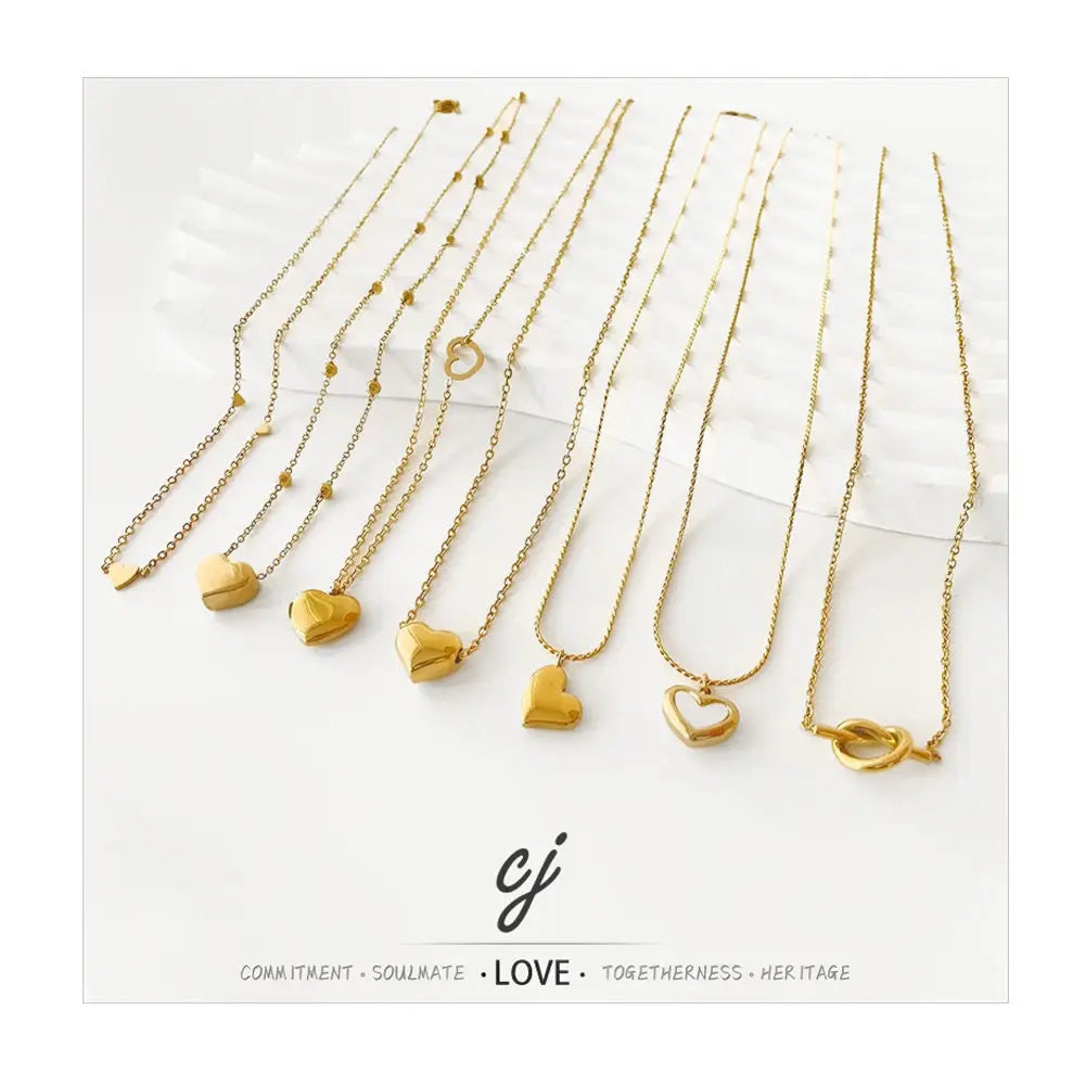 Carline Wholesale Minimalist Stainless Steel INS Heart Clavicle Chain Necklace Gold Plated Trendy Femme Bijoux for Women