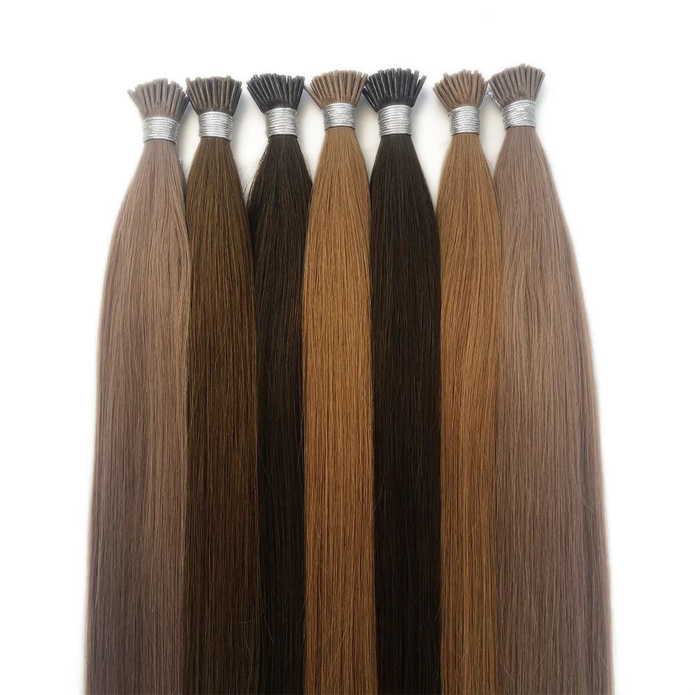 Remy Keratin I Tip European Human Hair Extensions Pre-Bonded Stick Tip 100% Virgin Natural Hair Silk Straight