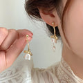 Hot Selling Irregular Long Earrings Fresh Water Pearl Earrings Rose Flower Stud Earrings for Women