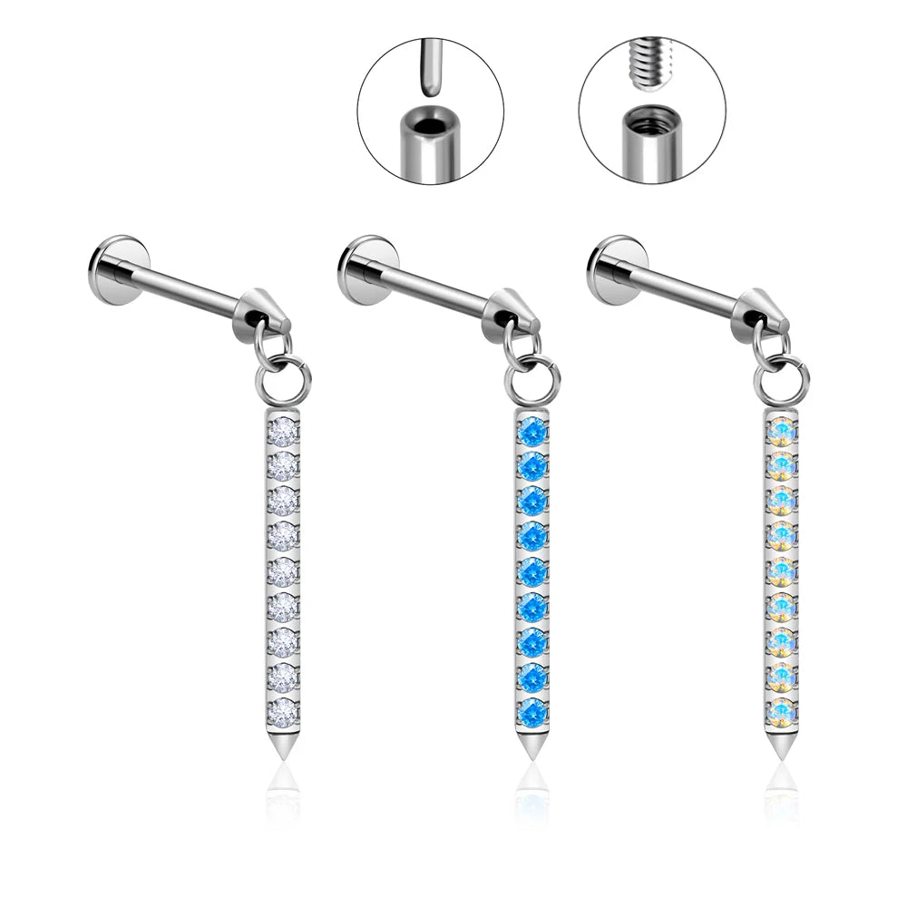 G23 ASTM F136 Titanium 16G earrings cone shape round zircon inlay Cartilage Tragus Helix Studs Tongue Nail body Piercing Jewelry