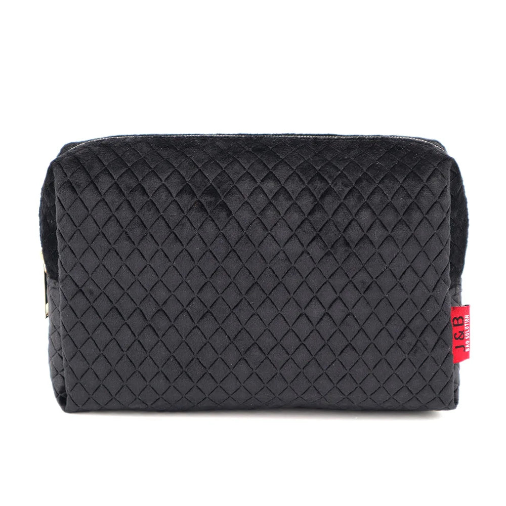 Custom Black Toilet Articles Bag Makeup Bag Quilted Velvet Zipper Pouch Women Toiletry Cosmetic Bag With Private Label Logo LOGO