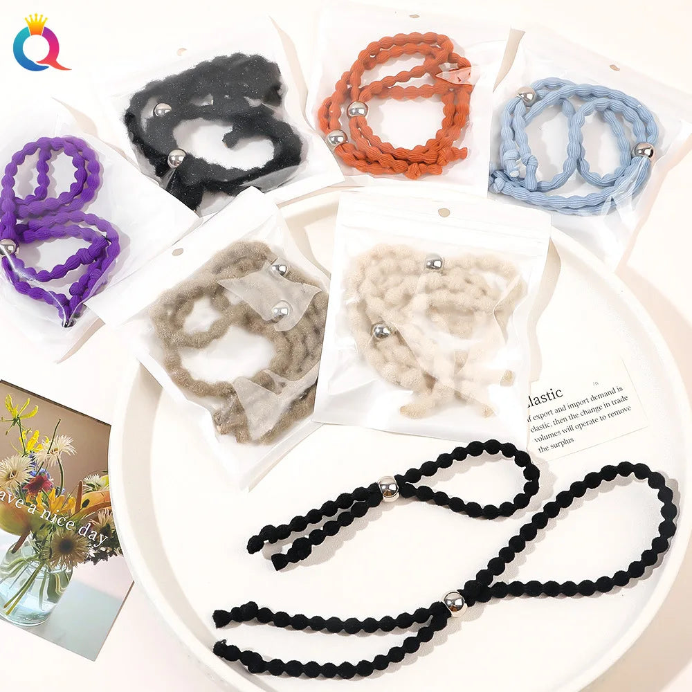 Qiyue Two Elastic Hair Tie Set Adjustable Hair Band With Bead  African Women Hair Style Tool