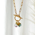 Raw Gemstone Rough Crystal Birthstone Charms Pendant Paper Clip Chain Necklace Birthstone Family Gemstone Necklace