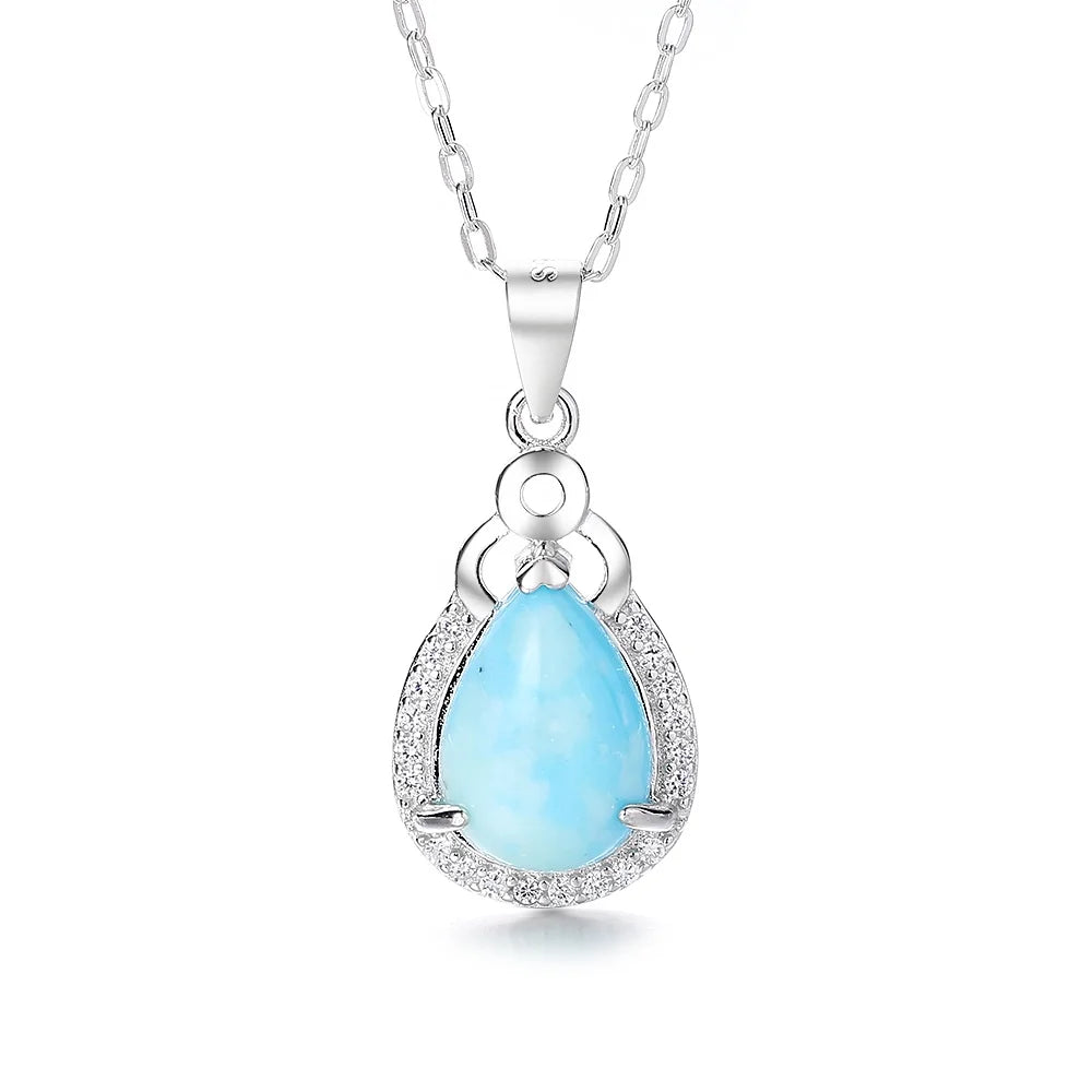 925 Larimar Silver Pendant Green Gem