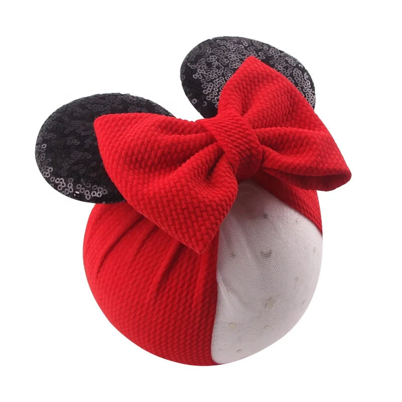 Kids Girls Cartoon Sequins Mouse Ears With Multiple Printed Bows Children Party Festival Wide Elastic Hairband