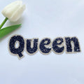 Wholesale Fashion DIY Clothing Accessory Iron on Hot Melt Black Glitter Crystal Rhinestone Diamond Queen Letter Applique Patch