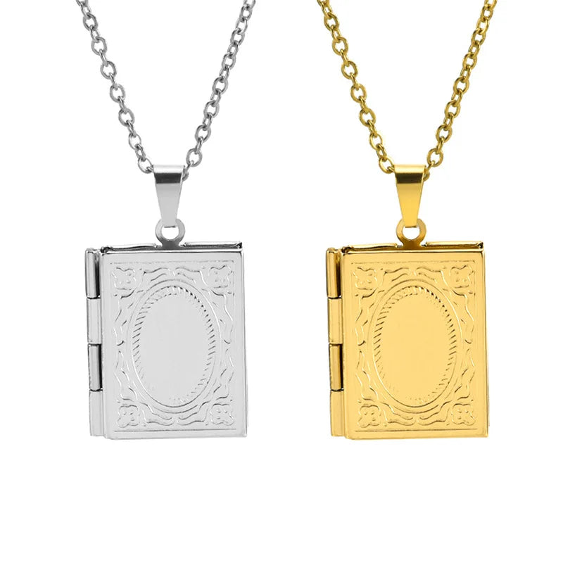 HOVANCI Creative Women Jewelry Fine Copper Picture Frame Locket Pendant Necklace for Men Open Engraved Photo Locket Necklace