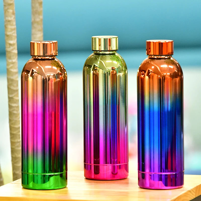 New Cross Border Vacuum Insulated Flask Rainbow Gradient Electroplating Small Mouth Insulated Cup Outdoor Sports Water Bottle
