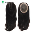 TP67- 16" Brazilian Human Hair Natural Straight 38MM Fine Mono Hair Topper Women 8x10 130% Density Medium Toupee for Woman