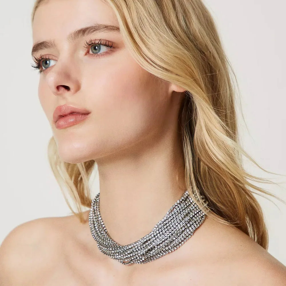 Multi Layers Rhinestone Necklace Choker for Women Fashion Nightclub Party Crystal Diamond Necklaces Neck Chains