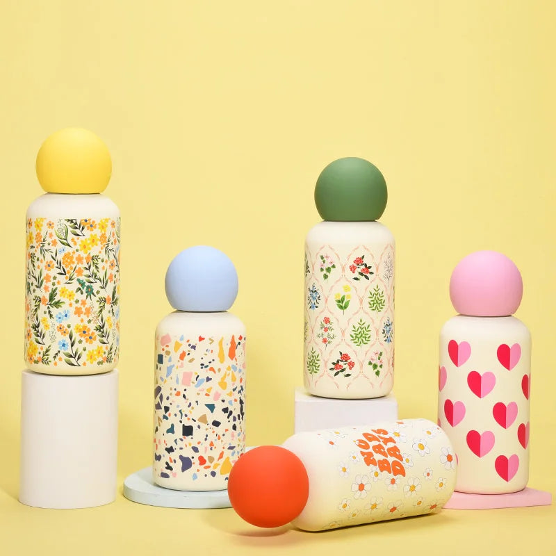 Children Creative Water Bottle 350ml Vacuum Flask for Back to School Printed Mini 316 Stainless Steel Bottle for Students