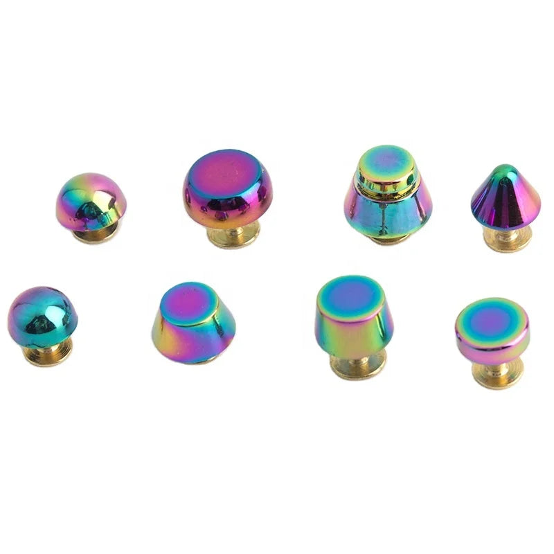 Nolvo World Rainbow 10-12-13mm Shape Screw Copper Rivets Leather Crafts Bags Base Belts Decorative Stud Bucket Nail for Handbag
