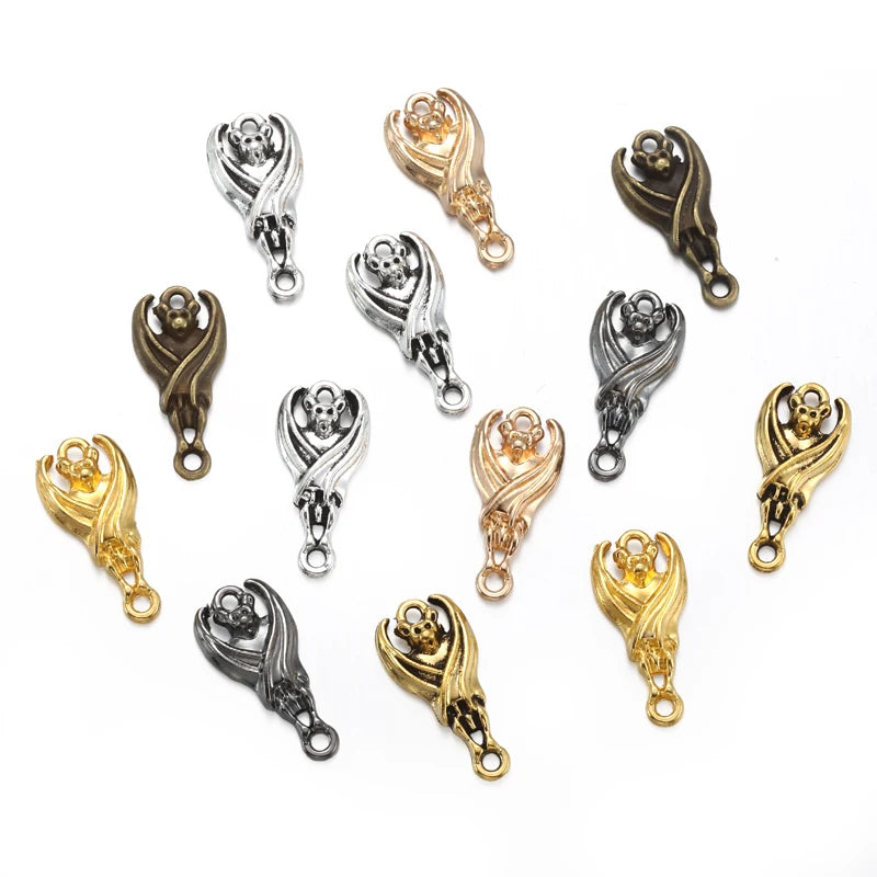 6 Color Alloy Bat Charm for Bracelet Necklace Keychain Pendant DIY Handmade Jewelry Accessories Making 10*20mm D570