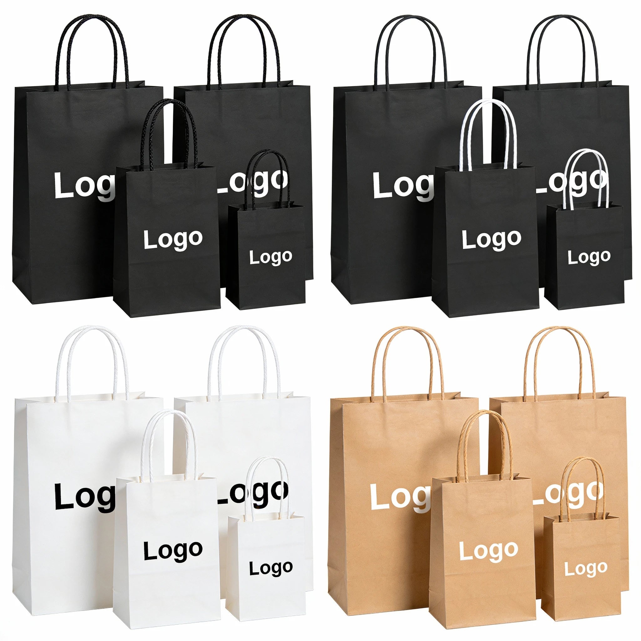 Custom Recyclable Kraft Paper Bag with Handle for Take Away Food and Own Logo for Promotion