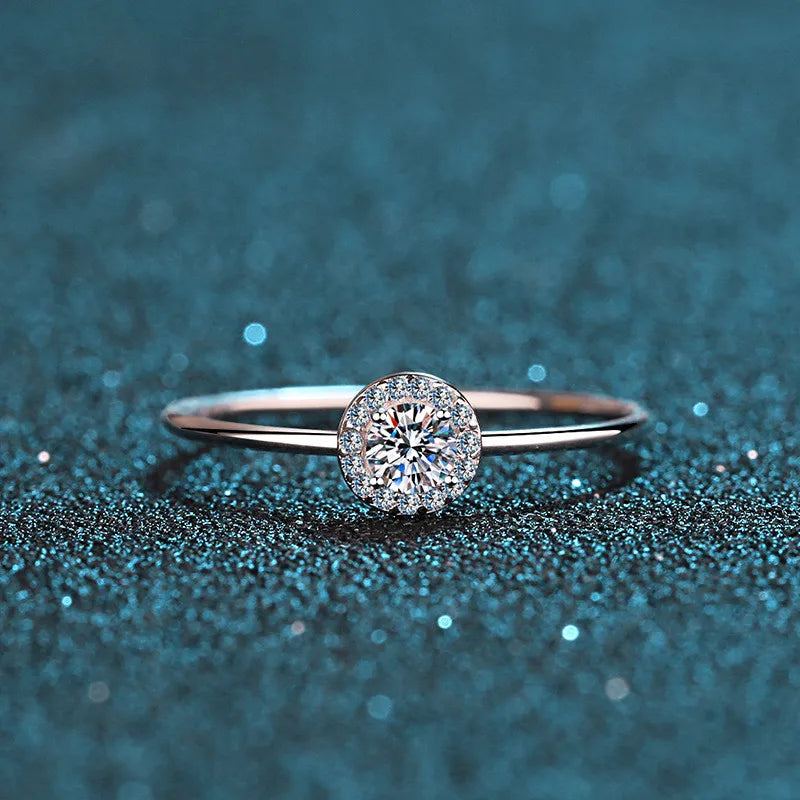 Silver 925 Original 0.3 Carat Round Brilliant Cut Diamond Test Past D Color Moissanite Wedding Ring Sparkling Gemstone Jewelry
