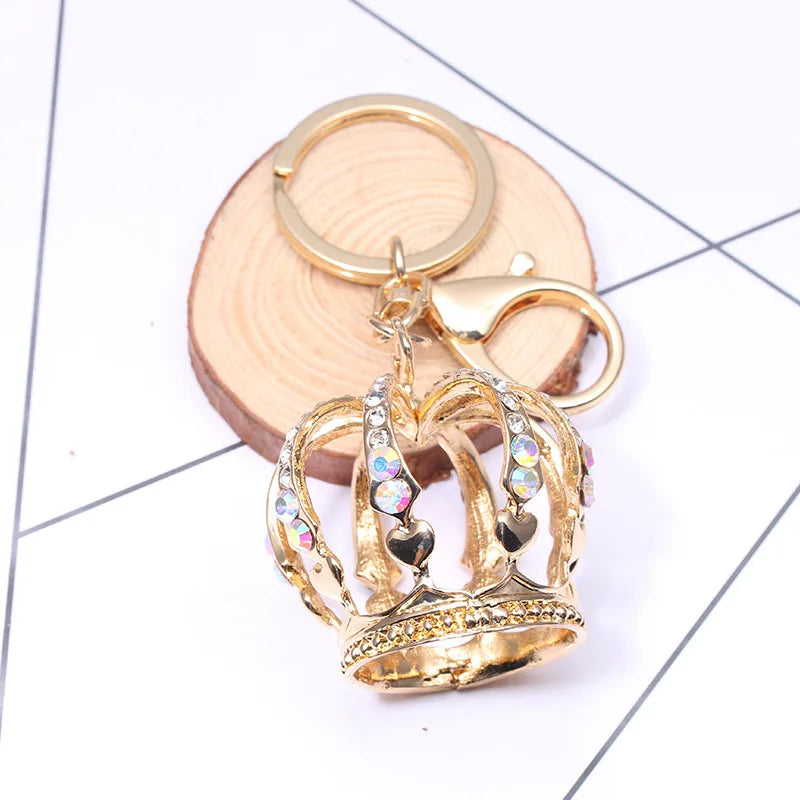 Fashion Bling Crystal Rhinestone Crown Key Chains 3D Crown Shape Keychain Metal Key Rings Charm Pendants Sparkly Crown Keychains