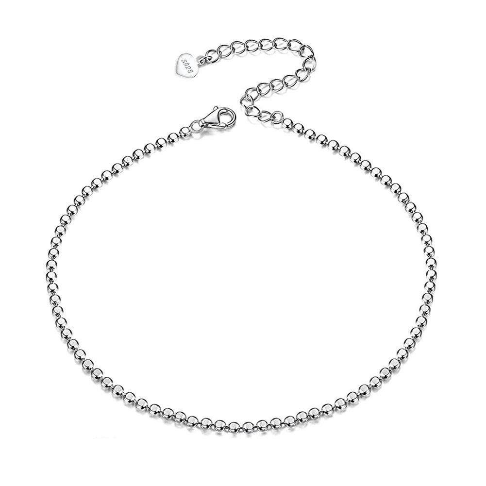 RINNTIN SA13 Argento 925 1.7mm Flat Beads Chain Anklet Women Beach Foot Jewelry Sterling Silver Leg Chain Anklets Body Chain