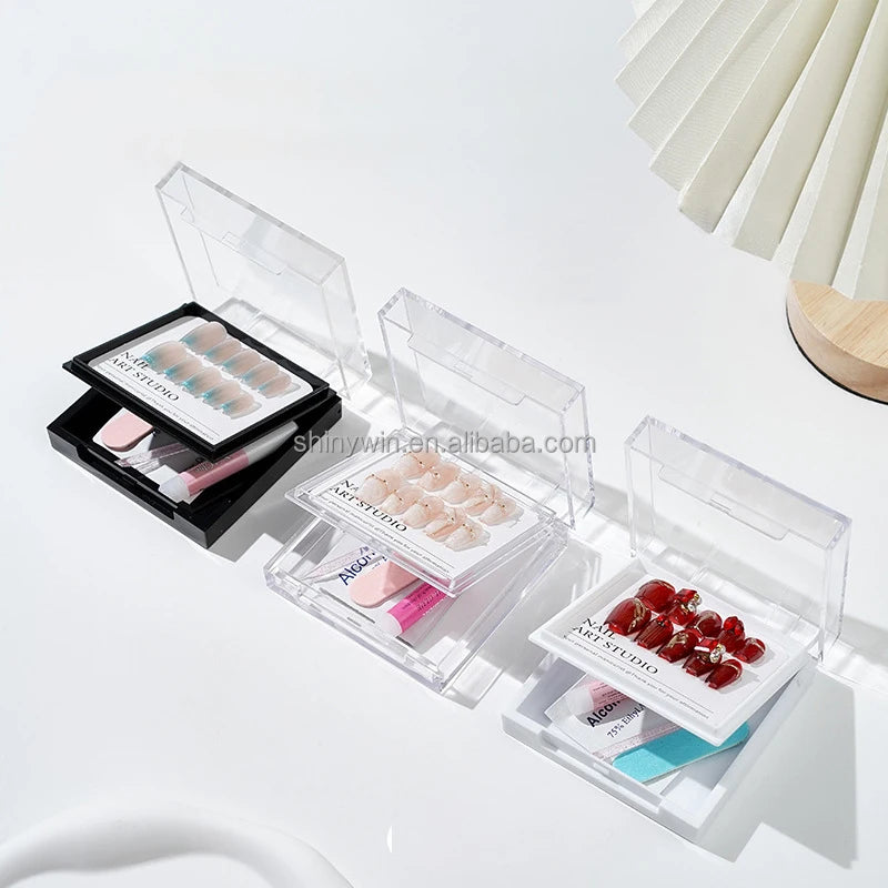 High Quality  False 3D Design Wholesale Custom Two Layers Acrylic Plastic Transparent Press on Nails Package Box