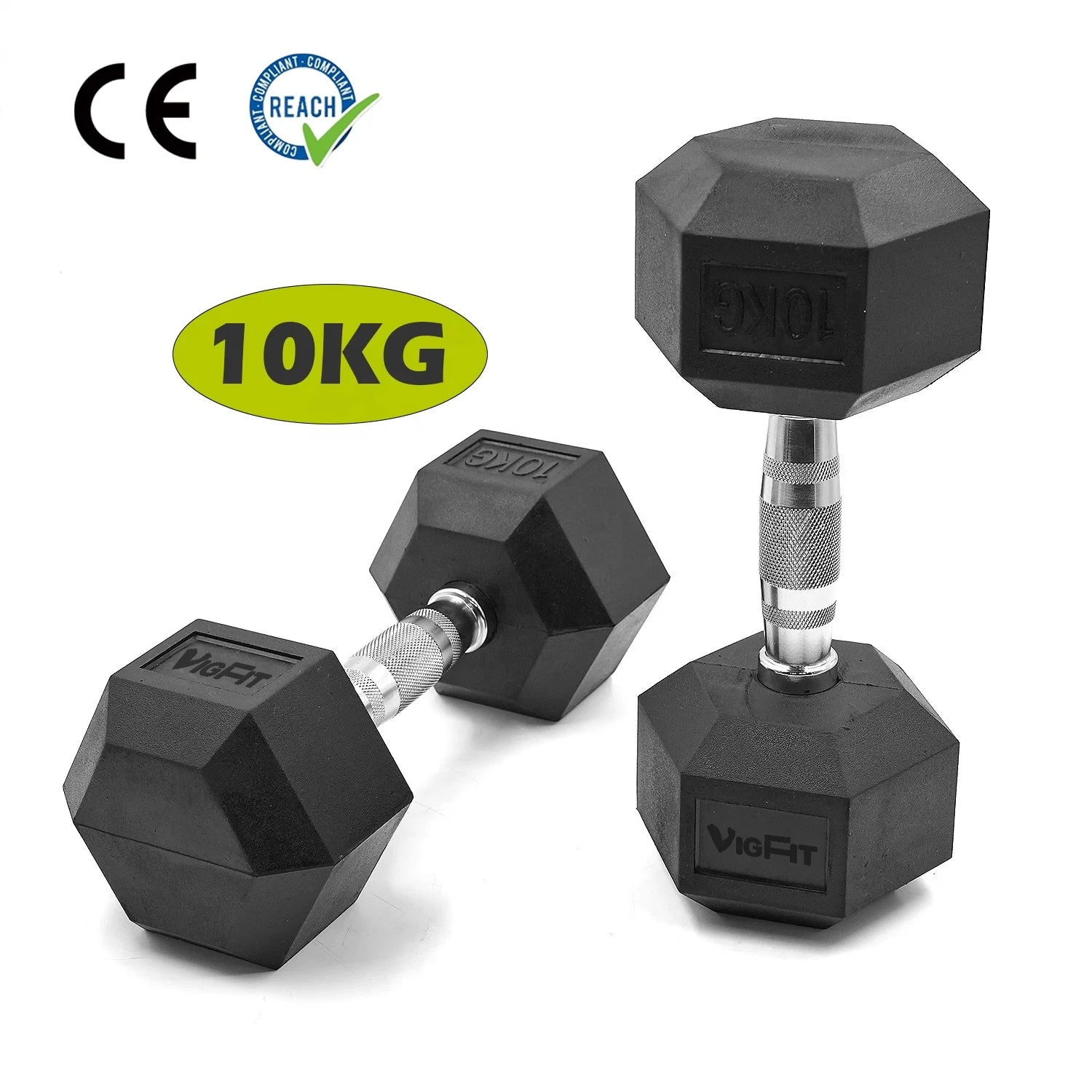 Factory Direct Selling Hex Rubber Coated GYM Dumbbell 10KG Steel Dumbbell with Electroplated Handle for Gym Fitness Free Weights