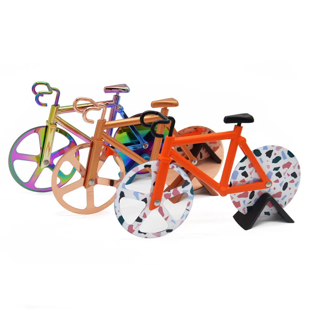 Novelty Creative Shape Bicycle Pizza Cutter Stainless Steel Bike Double Wheel Plastic Cover Unique Dual Wheel Design Pizza Tool