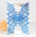 Luxury Elegant Laser Cut Butterfly Blue Glitter Wedding Invitation Cards With Rsvp Card for Anniversary Invitaciones De Boda