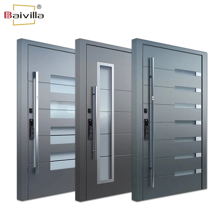 Modern Metal Main Entrance Pivot Doors Design Exterior Security Black Aluminum Front Entry Door With Bell Camera