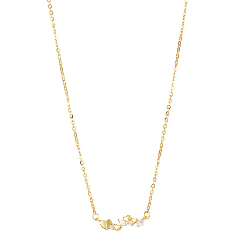 Fashion Jewelry 925 Sterling Silver Endless love Heart Zircon Necklace a Row of Hearts Gold Plated Necklaces for Women