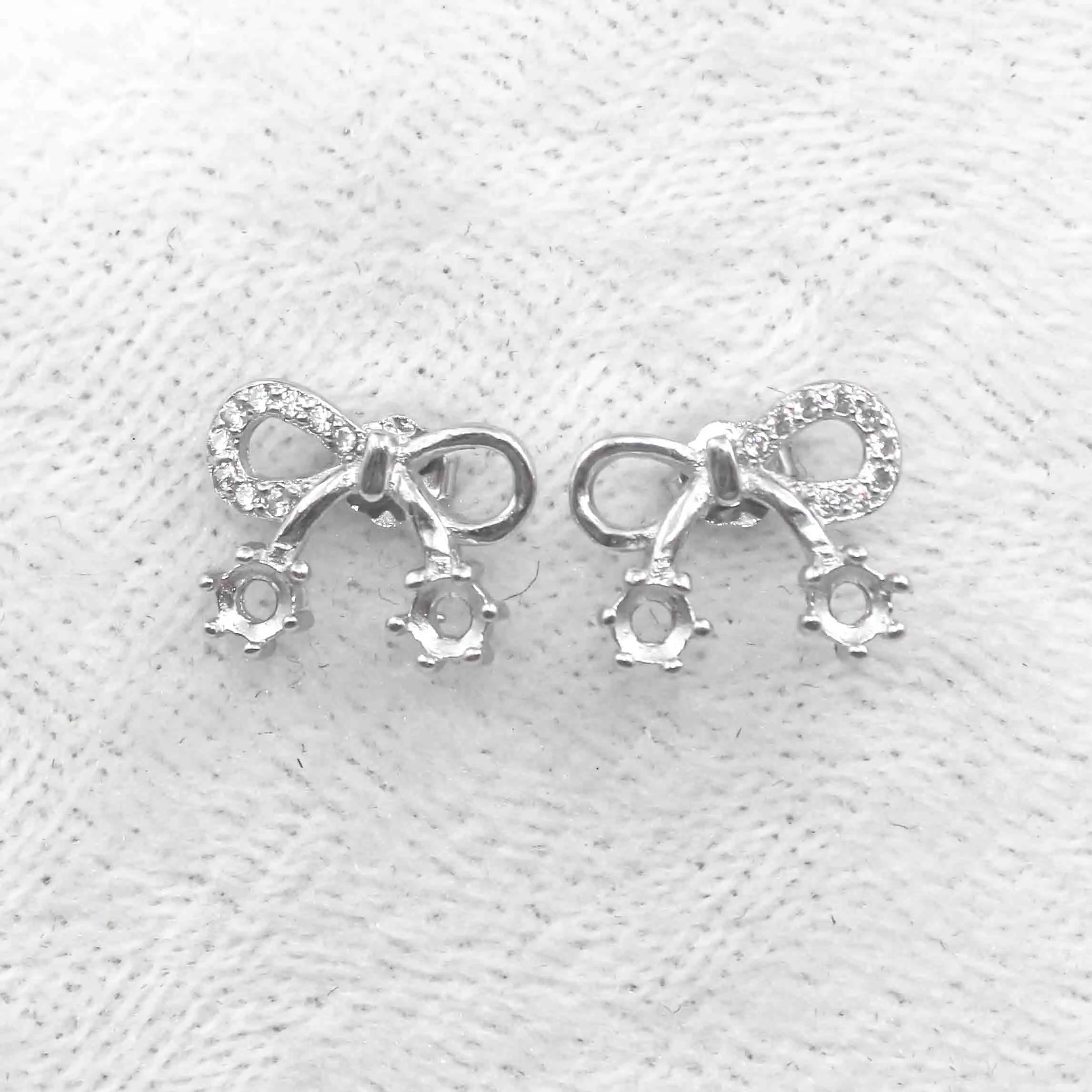 Sterling Silver 3*3mm Semi Mount Stud Earrings Empty Support Blank Claws Setting S925 Base Without Center Stone for DIY Inlay