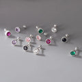 Fashion Simple 999 Sterling Silver Colorful Round Zircon Screw Back Stud Earrings Cz Round Cartilage Earrings for Women
