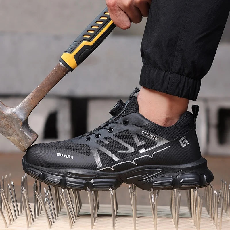 Unisex Smart Button Easy to Wear and Take off Breathable Light Soft Anti-smash Anti-puncture Fashion Sports Safety Shoes