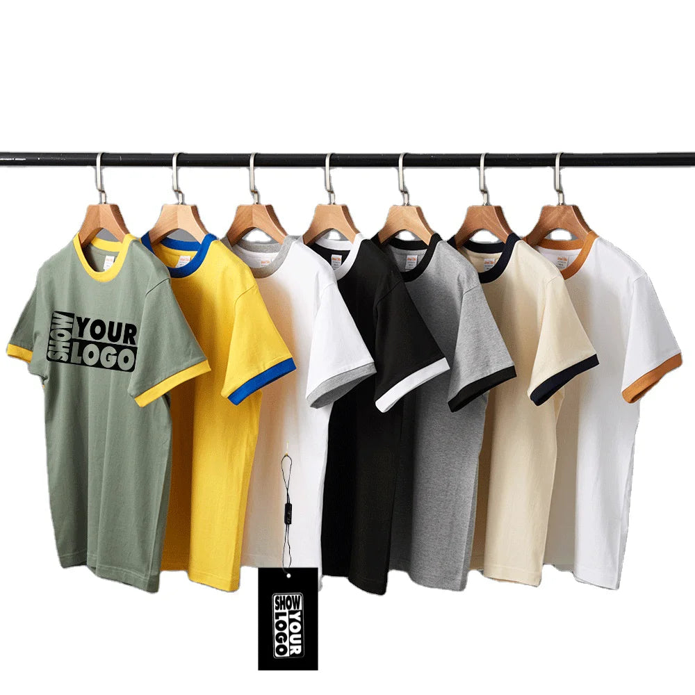 Free Labels Cards Boys Girls High Quality 230 Gsm 100% Cotton Jersey Teen Ringer T Shirts Printing Your Design Breathable