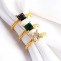 Vintage Clear CZ Zircon Stainless Steel Open Ring 18K Gold Plated for Girls Wedding Wholesale Women Green Black Stone Adjustable