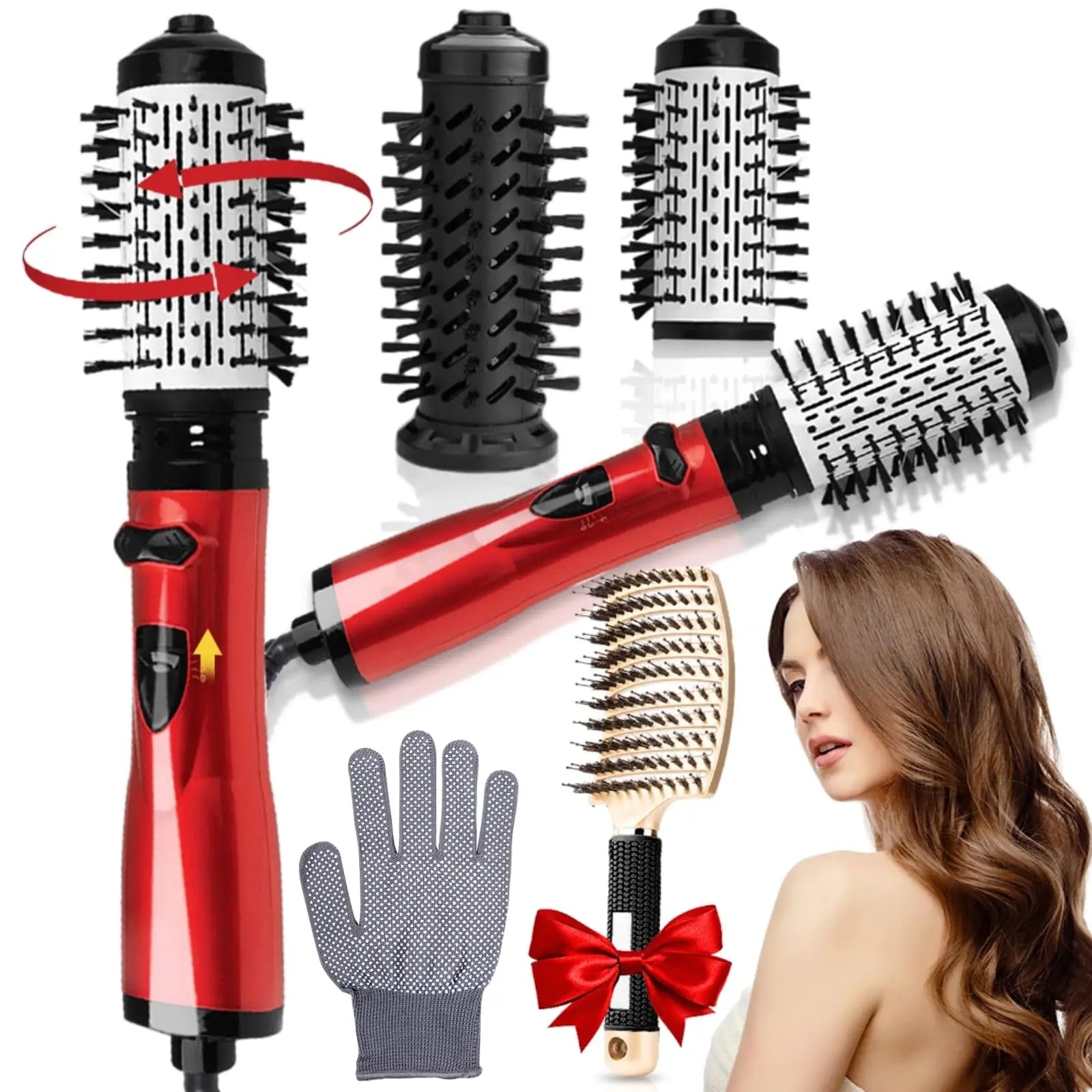 Hair Curler Straightening Brush Ceramic Tourmaline Multi Styler Rotating Hair Dryer With 5 Heat Adjustments for Dry Hair