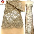 Fashion Design African Lace Fabric With Beads and Sequin 5 Yards French Tulle Wedding Lace Fabric Heavy Beaded