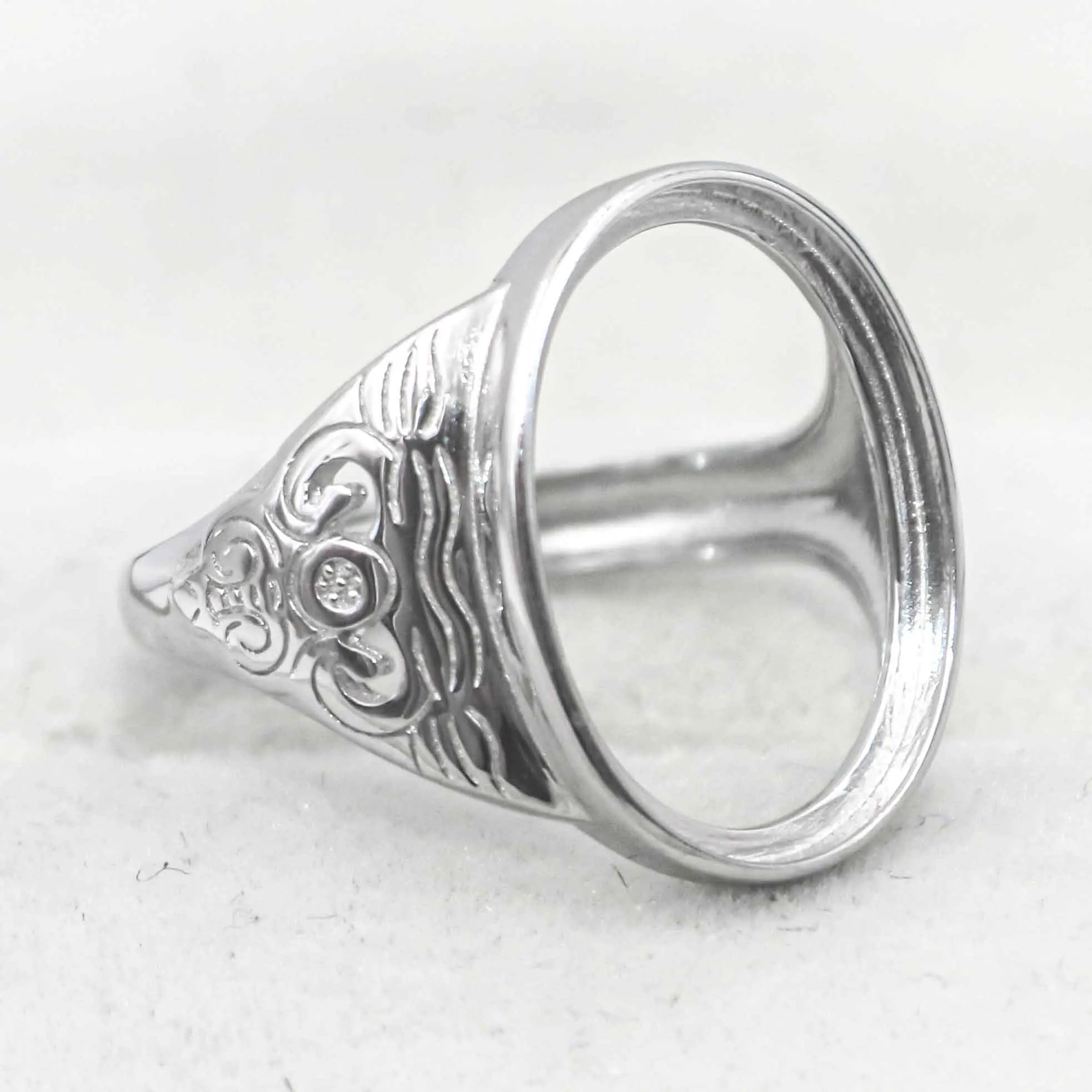 Sterling Silver 13*18mm Semi Mount Men's Ring Frame Empty Blank Bar Bezel Setting S925 Base Without Center Stone for DIY Inlay