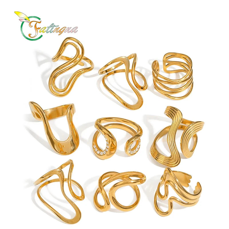 Fatingna Stylish Simple  Jewelry Ring High-Grade Irregular Shape Stainless Steel Classic Engagement Party Anniversary Christian
