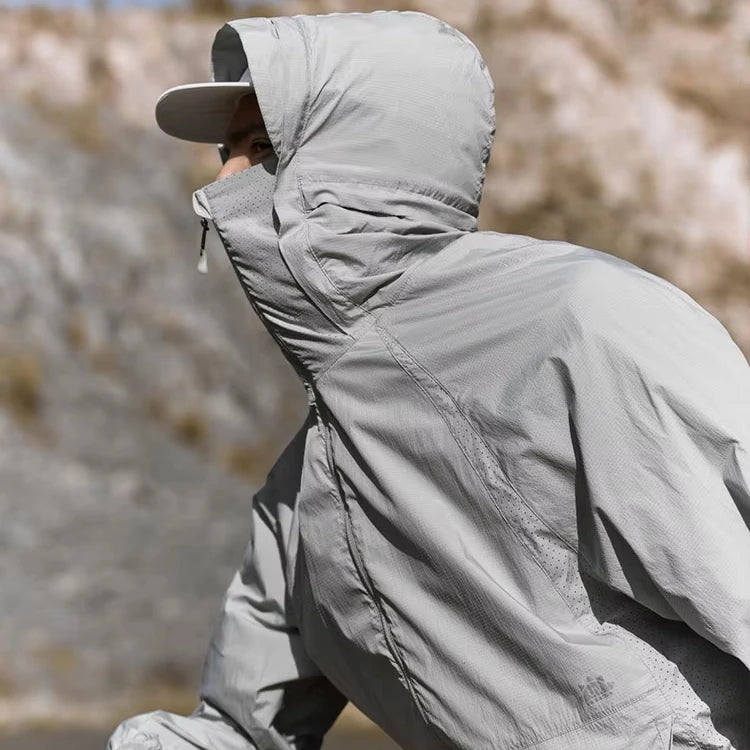 QUICKSHOW Streetwear Mesh Hood Sun Protect Jacket Lightweight Fishing UPF100 Outdoor Hiking Jacket Men
