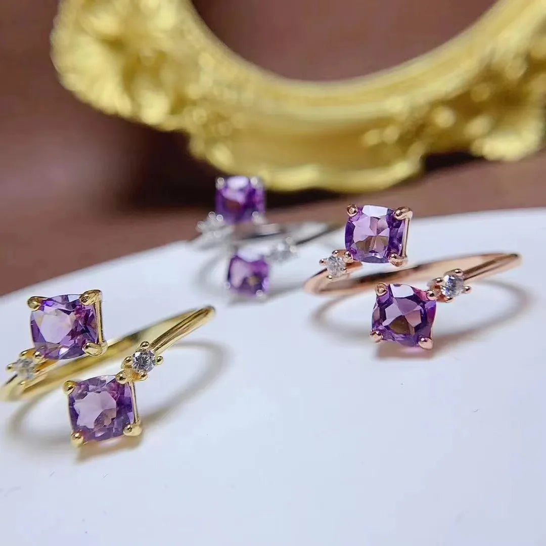 Hot Sale 925 Sterling Silver 18k Rose Gold Plating Natural Amethyst Female Trendy Women's Ring