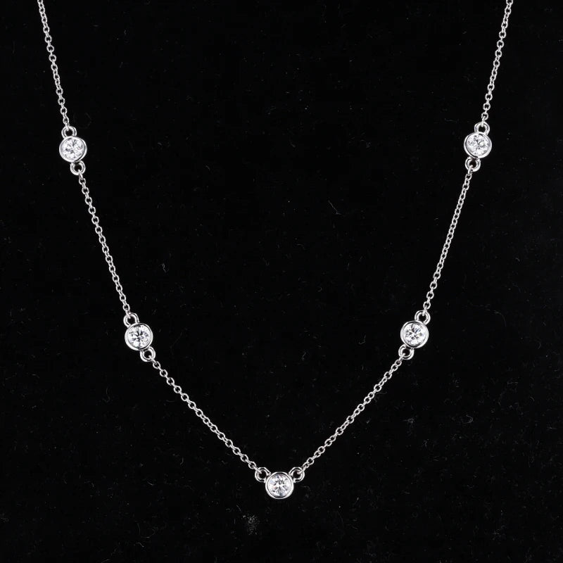 Starsgem Diamond  Jewelry 14K White Gold 3mm Colorless DEF Lab Diamond Gemstone Necklace for Woman