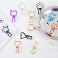 6pcs/set Cute Mini Heart Cat Flower Star Hollowed Out Design Metal Wire Binder Clip Long Tail Clips Office Book Stationery