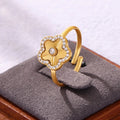 Minimalist Stainless Steel PVD Plating Heart Rings 18k Flowerad Adjustable Zircon Rings for Women Wholesale