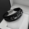 Personalized Punk Dinner Hand-woven Multi-layered Vintage Leather Bangles Men Stainless Steel Silver Plated Cross Sword